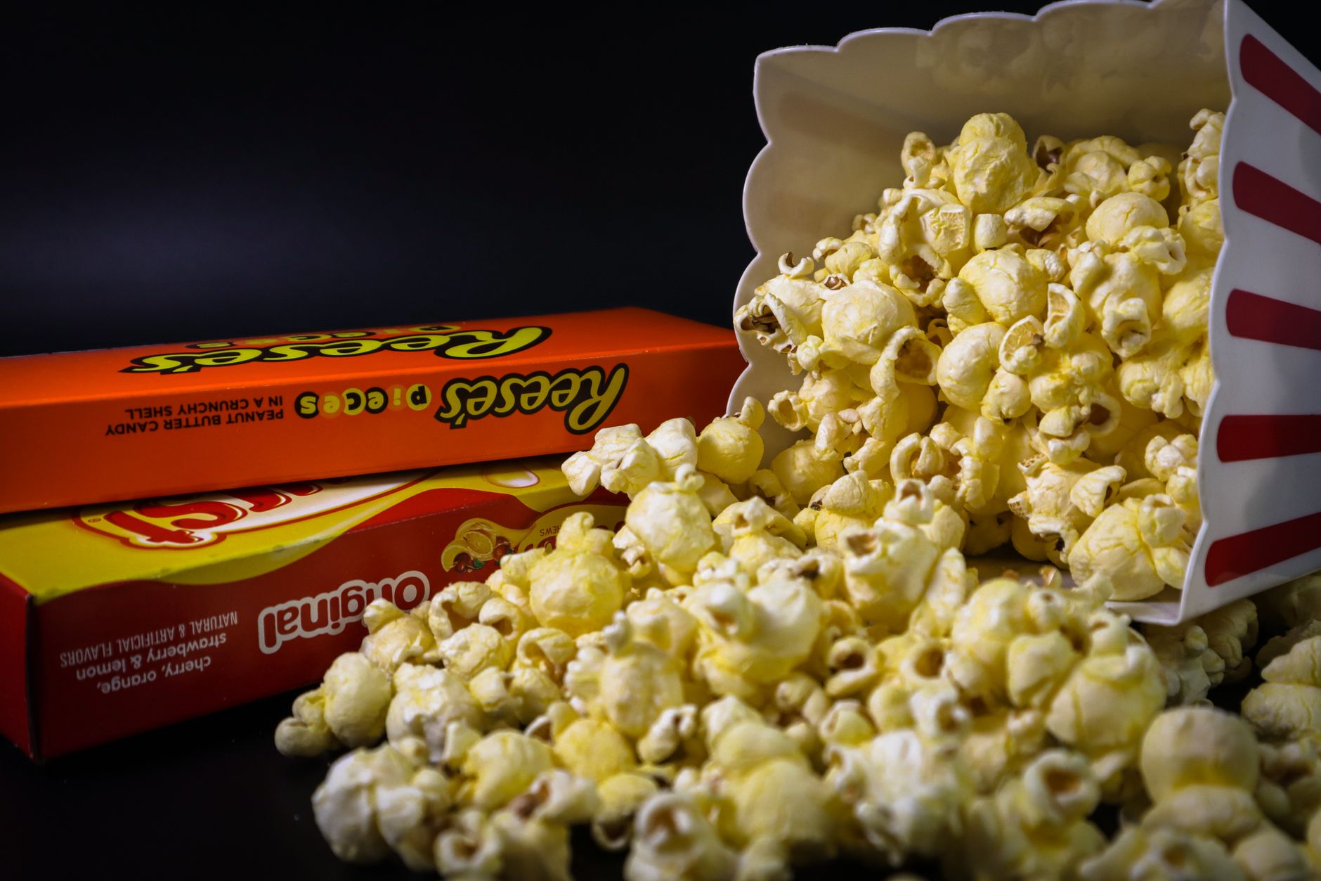 close up shot of spilled popcorn